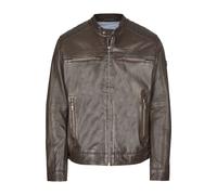 Blouson BUGATTI "BUAMADEO", Herren, Gr. 58, dunkelbraun, Obermaterial: 100% Lammleder LEL. Futter: 100% Baumwolle CO., regular fit, Rundhals, Jacken Blouson, mit Stehkragen und Druckknopfriegel (77281