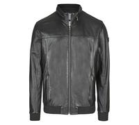 Blouson BUGATTI "BUFABIANO", Herren, Gr. 58, schwarz, Obermaterial: 100% Lammleder LEL. Futter: 100% Baumwolle CO., uni, regular fit, Rundhals, Jacken Blouson, mit Riegeln und Steppungen (51045046-58)