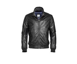 Blouson BUGATTI "BUGIOVANNI", Herren, Gr. 60, schwarz, Obermaterial: 100% Lammleder LEL. Futter: 70% Polyester PES. 25% Wolle WO. 5% sonstige Fasern AF., uni, modern fit, Rundhals, Jacken Blouson, aus