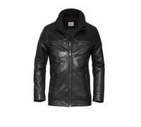 Blouson BUGATTI "BUVITTORE", Herren, Gr. 52, schwarz, Obermaterial: 100% Lammleder LEL. Futter: 100% Polyester PES. 100% Polyester PES., uni, modern fit, Rundhals, Jacken Blouson, mit Steppjackeneinsa