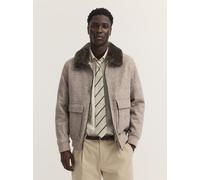 Blouson BUGATTI "Regular Fit", Herren, Gr. 52, beige (50, beige), 100% Wolle, unifarben, regular fit, Jacken Blouson, Regular Fit Wolle Fellkragen (42125734-52) 50, beige