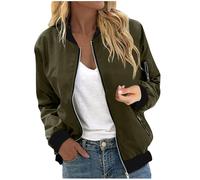 Blouson Damen Bomberjacke Blouson Übergangsjacke mit College-Kragen Pilotenjacke Zip Up Einfarbig Liegerjacke mit Taschen XL Army Green