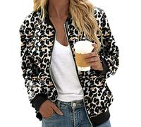 Blouson Damen Bomberjacke Leopardenmuster Langarm Jacket Leichte Fliegerjacke Blouson Pilotenjacke Kurzjacke Damenjacke Outwear Kurz Coat Herbst FrüHling College Jacke Damen Streetwear Langarm
