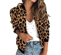 Blouson Damen Bomberjacke Leopardenmuster Langarm Jacket Leichte Fliegerjacke Blouson Pilotenjacke Kurzjacke Damenjacke Outwear Kurz Coat Herbst FrüHling College Jacke Damen Streetwear Langarm