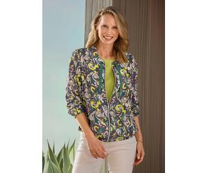 Blouson GOLDNER "Kurzgröße Sportliche Viskosejacke, Allover-Print", Damen, Gr. 22, grün (grün, gemustert), Obermaterial: 100% Viskose CV., Jacken Blouson, Eingriffstaschen an der Seite (90575360-22) g