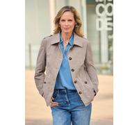 Blouson GOLDNER "Kurzgröße Übergangsjacke mit Crash-Optik", Damen, Gr. 24, beige (stein), Obermaterial: 55% Polyamid PA. 45% Polyester PES., figurumspielend, Jacken Blouson, Sattel mit bedruckten Konb