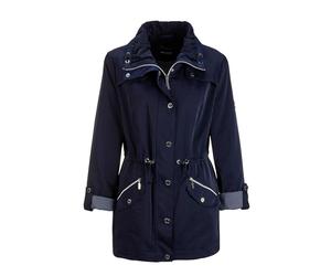 Blouson GOLDNER "Longjacke aus fein strukturierter Ware", Damen, Gr. 42, blau (marine), Obermaterial: 100% Polyester PES., figurumspielend, weit Sonstiges, Jacken Blouson, modisches, gestreiftes Innen