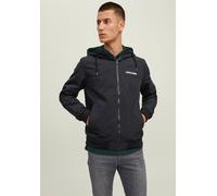 Blouson JACK & JONES "JJERUSH mit Kapuze", Herren, Gr. L, schwarz, Web, Obermaterial: 100% Polyester, colorblocking, slim fit taillenbedeckt, ohne Ausschnitt, Rippbündchen, Jacken Blouson, Übergangsja