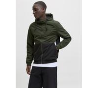 Blouson JACK & JONES "JJERUSH mit Kapuze", Herren, Gr. M, schwarz-weiß (duffel bag detail:schwarz, weiß blocking), Web, Obermaterial: 100% Polyester, colorblocking, slim fit normal, ohne Ausschnitt, R