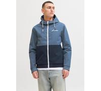 Blouson JACK & JONES "JJERUSH mit Kapuze", Herren, Gr. S, blau (blau mirage detail:navy blazer, weiß blocking), Web, Obermaterial: 100% Polyester, slim fit normal, ohne Ausschnitt, Rippbündchen, Jacke