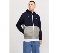 Blouson JACK & JONES "JJERUSH mit Kapuze", Herren, Gr. XL, weiß (sky captain detail:weiß, light grau melange blocking), Web, Obermaterial: 100% Polyester, meliert, slim fit normal, ohne Ausschnitt, Ri