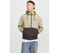 Blouson JACK & JONES "JJERUSH mit Kapuze", Herren, Gr. XS, schwarz-weiß (coriander detail:schwarz, weiß blocking), Web, Obermaterial: 100% Polyester, slim fit normal, ohne Ausschnitt, Rippbündchen, Ja