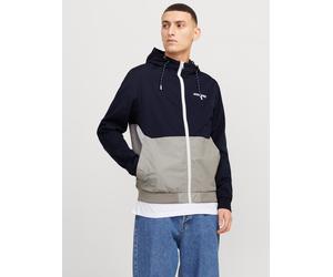 Blouson JACK & JONES "JJERUSH mit Kapuze", Herren, Gr. XXL, weiß (sky captain detail:weiß, light grau melange blocking), Web, Obermaterial: 100% Polyester, meliert, slim fit normal, ohne Ausschnitt, R