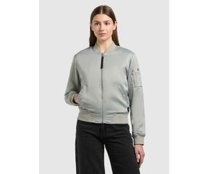Blouson KHUJO "BETH", Damen, Gr. S, grau (cloud grün), Satin, 97% Polyester, 3% Elasthan, glänzend, slim fit hüftlang, eingesetzt Rippstrickbündchen, Jacken Blouson (16502424-S) cloud grün