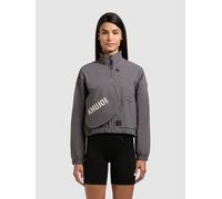 Blouson KHUJO "LEITZI WITH BAG", Damen, Gr. M, grau (slate grau), Web, 100% Nylon, Crinkleoptik, regular fit hüftlang, eingesetzt elastischer Bund mit innenliegendem Gummizug, Jacken Blouson (45526955