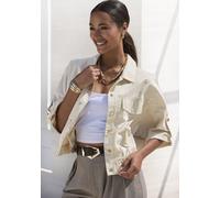 Blouson LASCANA "aus leichter Webware mit 3/4-Ärmeln", Damen, Gr. 44/46, sand, Web, Obermaterial: 65% Polyester, 35% Polyamid, unifarben, figurumspielend hüftlang, mit Riegel, Jacken Blouson, Sommerja
