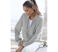 Blouson LASCANA, Damen, Gr. 36, grau (salbeigrün), Satin, Obermaterial: 100% Polyester, unifarben, figurumspielend hüftlang, Rundhals, angesetztes Bündchen, Jacken Blouson, aus leicht glänzender Satin
