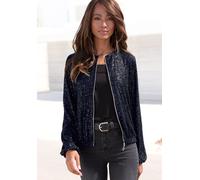 Blouson LASCANA, Damen, Gr. 36, marine, Stoff, Obermaterial: 95% Polyester, 5% Elasthan. Futter: 100% Polyester, glänzend, festlich, figurumspielend hüftlang, Rundhals, mit innenliegendem Gummizug, Ja