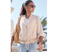 Blouson LASCANA, Herren, Gr. 42, beige, Satin, Obermaterial: 100% Polyester, unifarben, figurumspielend hüftlang, Rundhals, angesetztes Bündchen, Jacken Blouson, aus leicht glänzender Satinqualität, J