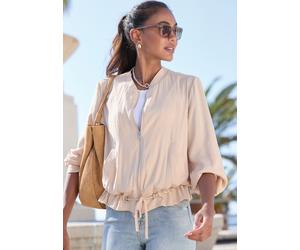 Blouson LASCANA, Herren, Gr. 46, beige, Satin, Obermaterial: 100% Polyester, unifarben, figurumspielend hüftlang, Rundhals, angesetztes Bündchen, Jacken Blouson, aus leicht glänzender Satinqualität, J
