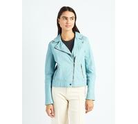 Blouson MAZE "42023069", Damen, Gr. L, blau (misty blau), Obermaterial: 100% Lammleder. Innenfutter: 100% Baumwolle. Ärmelfutter: 100% Polyester. Strickmaterial: 95% Baumwolle, 5% Elasthan, Jacken Blo