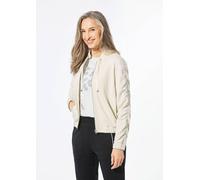 Kurzjacke GOLDNER "Blouson mit klassischen Details", Damen, Gr. 44, beige (stein), Obermaterial: 50% Polyamid PA. 45% Viskose CV. 5% Elasthan EL., Gummibündchen, Jacken Kurzjacke, Zierraffung an Ärmel