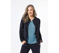 Kurzjacke GOLDNER "Blouson mit Stehkragen", Damen, Gr. 50, blau (marine), Obermaterial: 48% Polyamid PA. 40% Viskose CV. 12% Elasthan EL., figurumspielend, Manschette, Jacken Kurzjacke, Tunnelzug am S