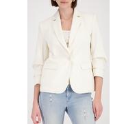 Blouson MONARI "Jacke Blazer Kräuselärmel", Damen, Gr. 44, beige, Web, Obermaterial: 66% Baumwolle, 29% Polyamid, 5% Elasthan. Futter: 100% Polyester, unifarben, regular fit taillenbedeckt, V-Ausschni