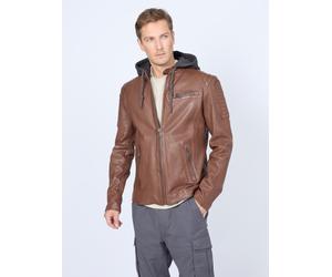 Blouson MUSTANG "31021507", Herren, Gr. S, braun (cognac), Obermaterial: 100% Lammleder; Innenfutter: 60% Baumwolle, 40% Polyester; Ärmelfutter: 100% Polyester; Kapuze: 55% Baumwolle, 45% Polyester, J