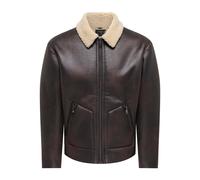 Blouson ONLY & SONS "ONSRIKER PU SHEARLING JACKET OTW VD", Herren, Gr. XL, braun (hot fudge detail:ecru collar), Web, Obermaterial: 100% Polyester, unifarben, regular fit normal, Rippbündchen, Jacken 