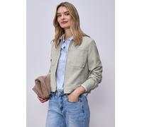Blouson STREET ONE, Damen, Gr. 38, smoke beige, Web, Obermaterial: 54% Baumwolle, 40% Viskose, 6% Elasthan. Futter: 100% Polyester, Fischgratmuster, bequem hüftbedeckend, Rundhals, Jacken Blouson, mit