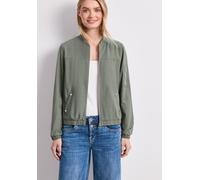Blouson STREET ONE, Damen, Gr. 42, bound grün, Stoff, 69% Polyester, 28% Viskose, 3% Elasthan, unifarben, comfort fit normal, Rundhals, elastischer Bund, Jacken Blouson, mit Rundhalsausschnitt (472621