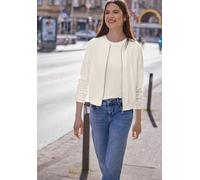 Blouson STREET ONE STUDIO, Damen, Gr. 38, sanftes weiß, Web, 55% Baumwolle, 42% Polyester, 3% Elasthan, Strukturmuster, normal normal, Rundhals, elastischer Bund, Jacken Blouson, Rundhalsausschnitt (8