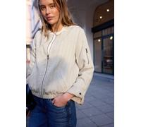 Blouson STREET ONE STUDIO, Damen, Gr. 40, soft beige, Stoff, Obermaterial: 84% Viskose, 10% Polyamid, 6% Polyester; Futter: 100% Polyester, gestreift, normal normal, Rundhals, Bündchen, Jacken Blouson