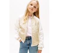 Blouson TOMMY HILFIGER "BUTTERFLY GRAPHIC BOMBER JACKET", Mädchen, Gr. 12 (152), silt, Web, Obermaterial: 100% Polyamid, unifarben, regular fit hüftlang, Rundhals, Flachstrickbündchen, Jacken Blouson,