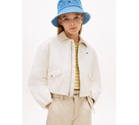 Blouson TOMMY HILFIGER "COTTON EMB JACKET", Jungen, Gr. 12 (152), beige (ancient weiß), Web, Obermaterial: 100% Baumwolle, unifarben, regular fit taillenbedeckt, Rundhals, eingesetzt elastischer Bund,