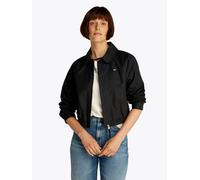 Blouson TOMMY JEANS "TJW COTTON JACKET EXT", Damen, Gr. M (38), schwarz, Web, Obermaterial: 70% Baumwolle, 30% Polyamid, unifarben, casual, bequem kurz, Langarm Raglanärmel 1-Knopf-Manschette verstell