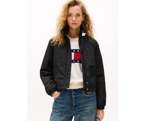 Blouson TOMMY JEANS "TJW ESSENTIAL PADDED FLAG JACKET", Damen, Gr. XS (34), schwarz, Web, Obermaterial: 100% Polyamid, unifarben mit Farbeinsatz, elastischer Bund, Jacken Blouson (21353511-XS) schwarz