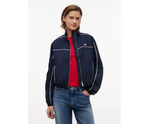 Blouson TOMMY JEANS "TJW NYLON PIPING JACKET", Damen, Gr. L (42/44), blau (schwarz night navy), Web, Obermaterial: 100% Nylon. Futter: 100% Polyester, kontrastfarbene Details, unifarben, regular fit h