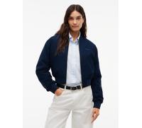 Blouson TOMMY JEANS "TJW REG SCRIPT BOMBER", Damen, Gr. L (42/44), blau (dunkelblau), Web, Obermaterial: 68% Polyester, 30% Viskose, 2% Elasthan. Futter: 100% Polyester. Füllung: 100% Polyester, unifa