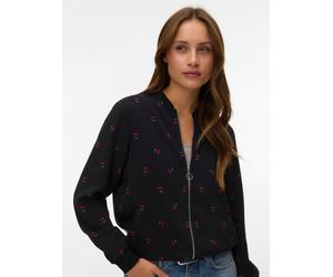 Blouson VERO MODA "VMCOCO L/S BOMBER AOP WVN NOOS", Damen, Gr. S, schwarz aop:rot cherry, Web, Obermaterial: 96% Polyester, 4% Elasthan, bedruckt, regular fit normal, Rippbündchen, Jacken Blouson, Mat