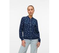 Blouson VERO MODA "VMCOCO L/S BOMBER AOP WVN NOOS", Damen, Gr. XS, blau (navy blazer aop:flowers), Web, Obermaterial: 96% Polyester, 4% Elasthan, bedruckt, regular fit normal, Rippbündchen, Jacken Blo