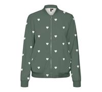 Blouson VERO MODA "VMCOCO L/S BOMBER AOP WVN NOOS", Damen, Gr. XS, laurel wreath aop:snow weiß hearts, Web, Obermaterial: 96% Polyester, 4% Elasthan, bedruckt, regular fit normal, Rippbündchen, Jacken