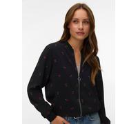 Blouson VERO MODA "VMCOCO L/S BOMBER AOP WVN NOOS", Damen, Gr. XS, schwarz aop:rot cherry, Web, Obermaterial: 96% Polyester, 4% Elasthan, bedruckt, regular fit normal, Rippbündchen, Jacken Blouson, Ma