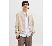 JACK & JONES Premium Jacke aus Baumwoll-Leinen-Mix mit Zweiwege-Reißverschluss in Beige Melange, Größe L