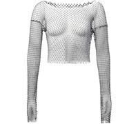 BLPRKOT Tank Top Damen Mesh Crop Top Durchsichtiges Glänzende Netzshirt Fischnetz Strasssteine Cover Up Kristall Sheer Mesh Top Aushöhlen Sparkle Club Wear Sexy Pailletten Netzoberteil (L)