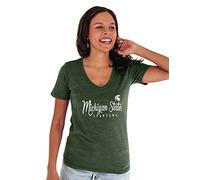 Blue 84 Damen Neck Premium T-Shirt mit V-Ausschnitt und Tri Blend, Michigan State Spartans Waldgrün, Medium