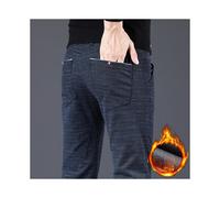 (Blue, Asia 31) Men's Clothing Autumn Winter Warm Men's Slim Elasticity Straight Pants Thick Imitation Cotton Linen Brushed Business Ca