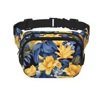 Blue Base Gürteltasche mit gelbem Blumenmuster, klein, modisch, Umhängetasche, leicht, für Damen und Herren, Laufen, Workout, Wandern, Reisen