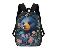 Blue Bear in Bloom Animal 3D-gedruckter 17-Zoll-Schulrucksack, Lässiger Kinderrucksack, 3D-gedruckt Für Jungen Der Grund- Und Mittelschule